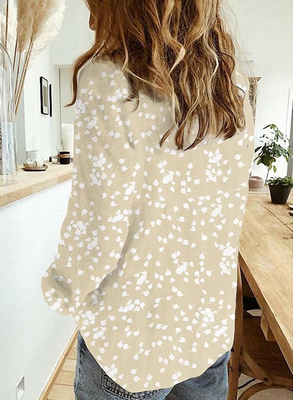 Dokotoo Womens Juniors Summer Tops 2026 Fashion Trendy Casual Dressy Fall Long Sleeve Button Down Blouses T Shirts Alicia Flower Print V Neck Business Work Tunic Bohemian Floral Top Medium Khaki by Dokotoo - Used condition - Image 3