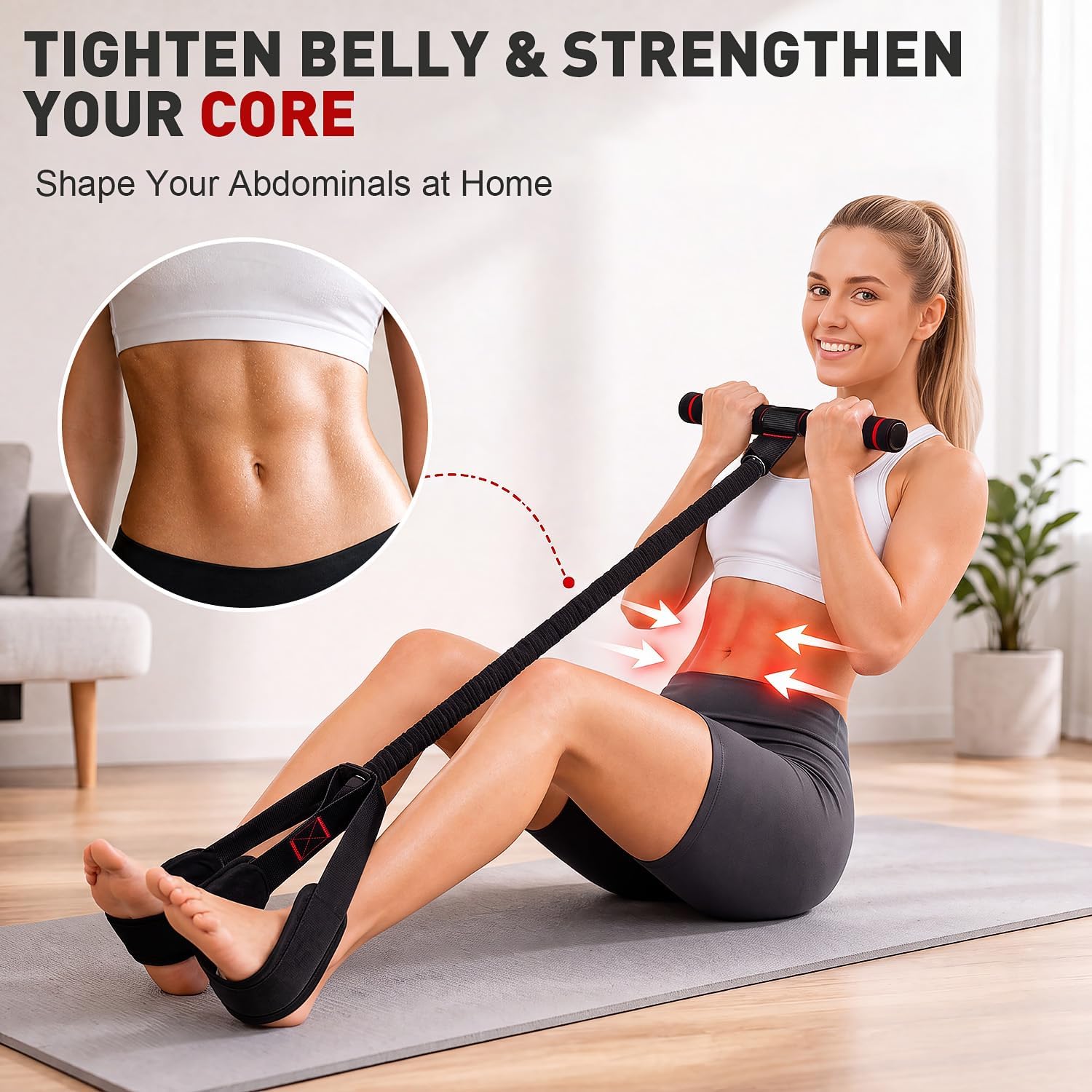 Upgraded Pedal Resistance Band with Handles for Women, Core & Abs Workout | 55 lb Multifunction Pedal Tension Rope, Exercise Bands for Abs, Legs & Arms, Home Gym Equipment for Full Body & Pilates