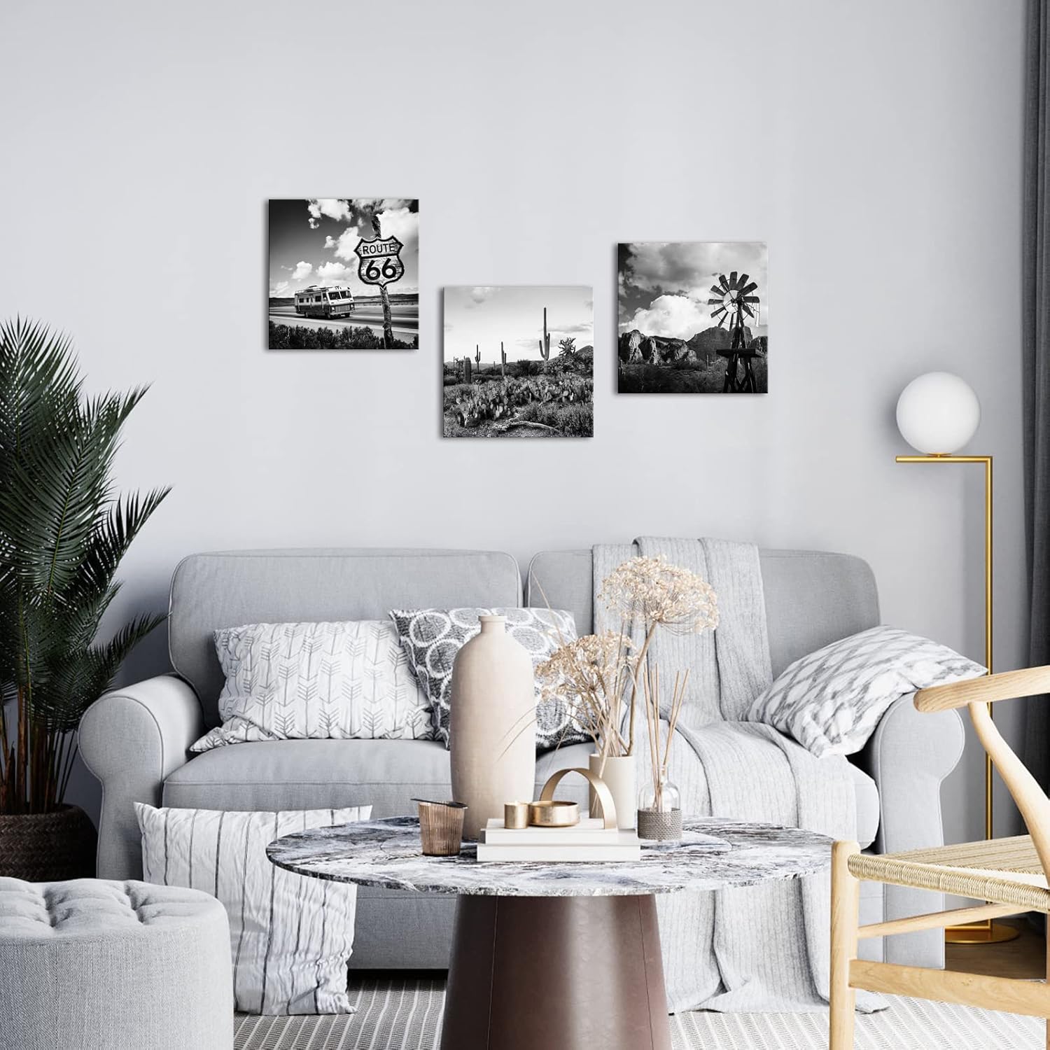 Kalormore 3 Piece Black White Arizona Sonoran Desert Landscape Canvas Wall Art Saguaro Cactus Pictures Southwest Decor for Bedroom Living Room Ready to Hang