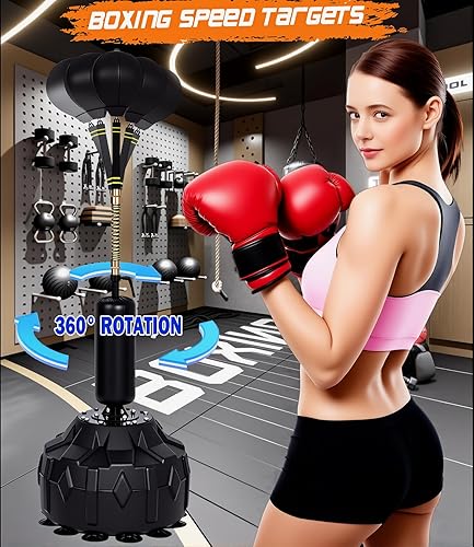 Miniatura 2 de Saco de boxeo con soporte, bolsa de boxeo para adolescentes y adultos, mejora la velocidad, reflejos y resistencia, altura ajustable para