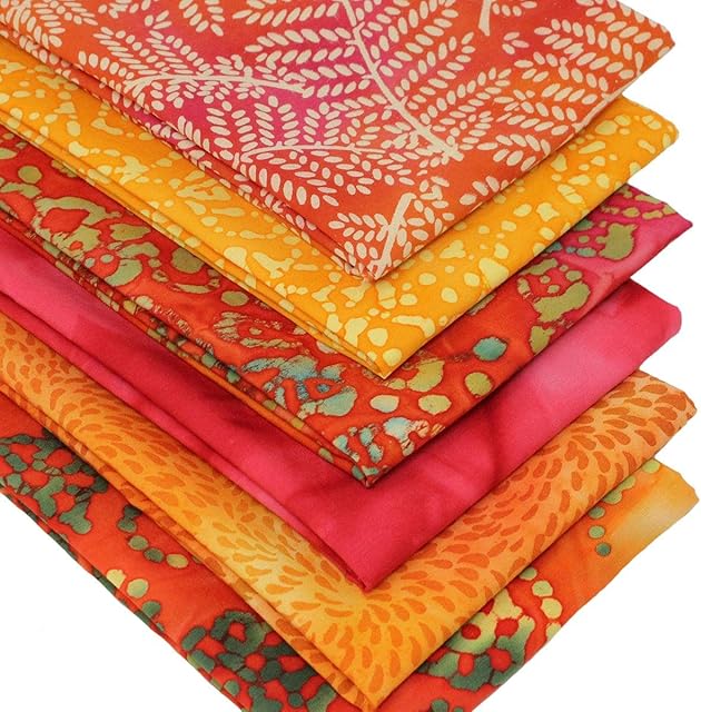 6 Fat Quarters Batik Bundle -"Tangerine Dream" A Vibrant Set of Batik Fabrics in Orange. 100% Cotton. Ideal for Quilting & Crafting (Includes a Free Patchwork Pattern by Overdale Fabrics)