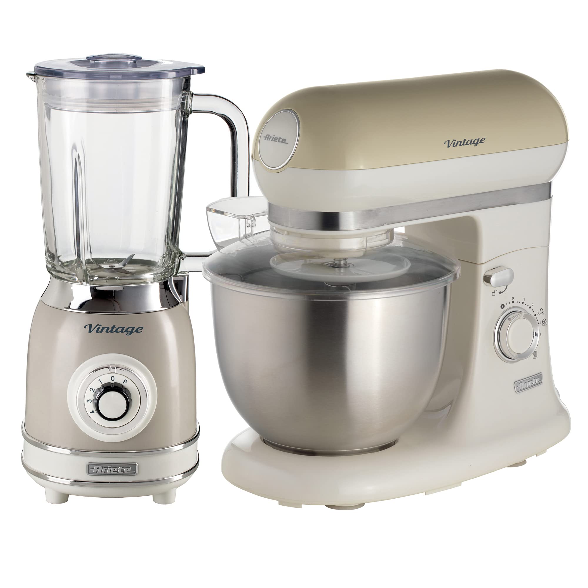 Ariete ARPK36 Retro Style Jug Blender and Stand Mixer Set, Vintage Design Cream