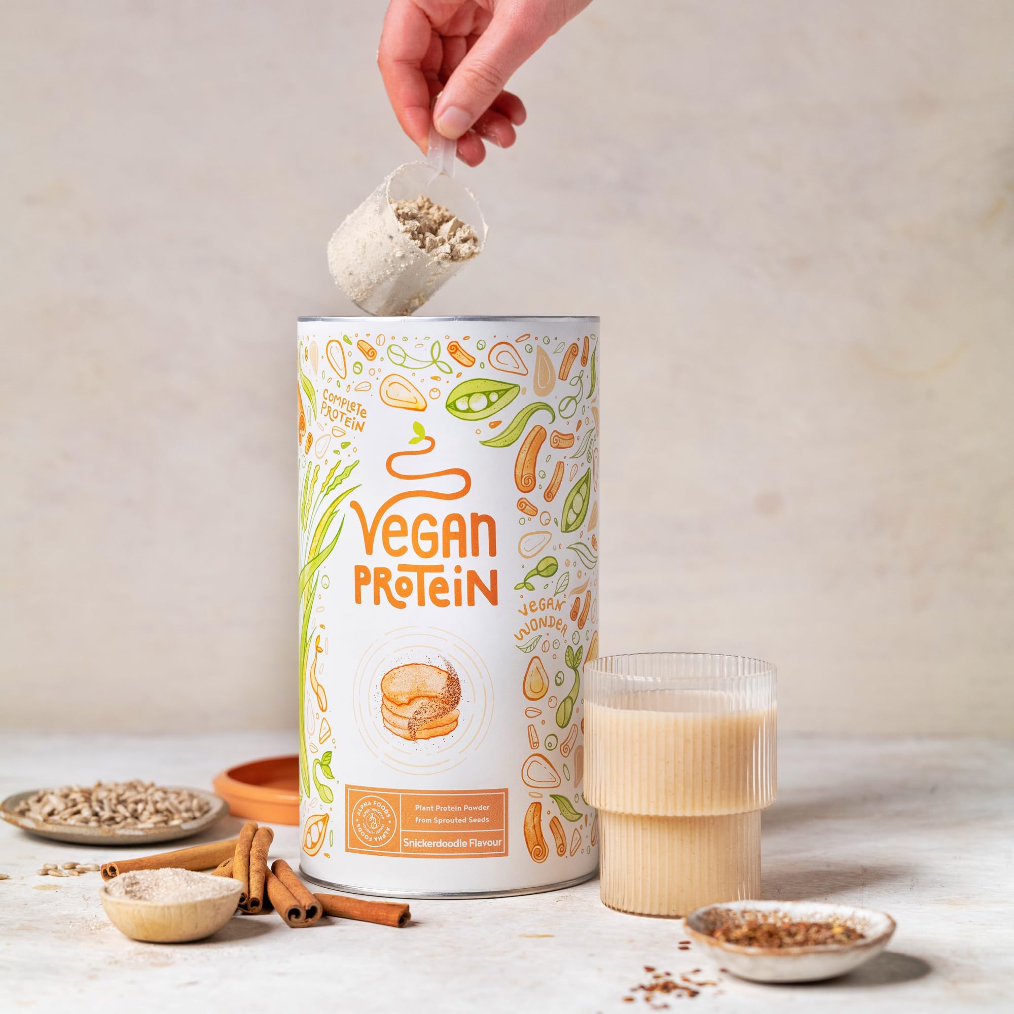 Vegan Proteine en Poudre [600g] | Snickerdoodle | 23g Protein | Protéine Powder de Soja, Riz, Pois & Graines de Tournesol | Pre/Post Workout Proteines Musculation | Shake Protéines | Alpha Foods