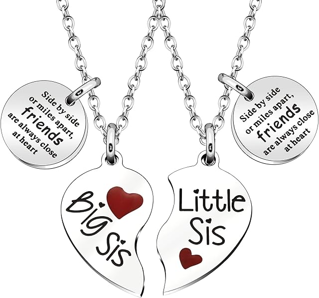Big Sister Little Sister Necklace of 2 Split Heart Pendant Necklace for Sister Friends Friendship Jewellery for Christmas Birthday