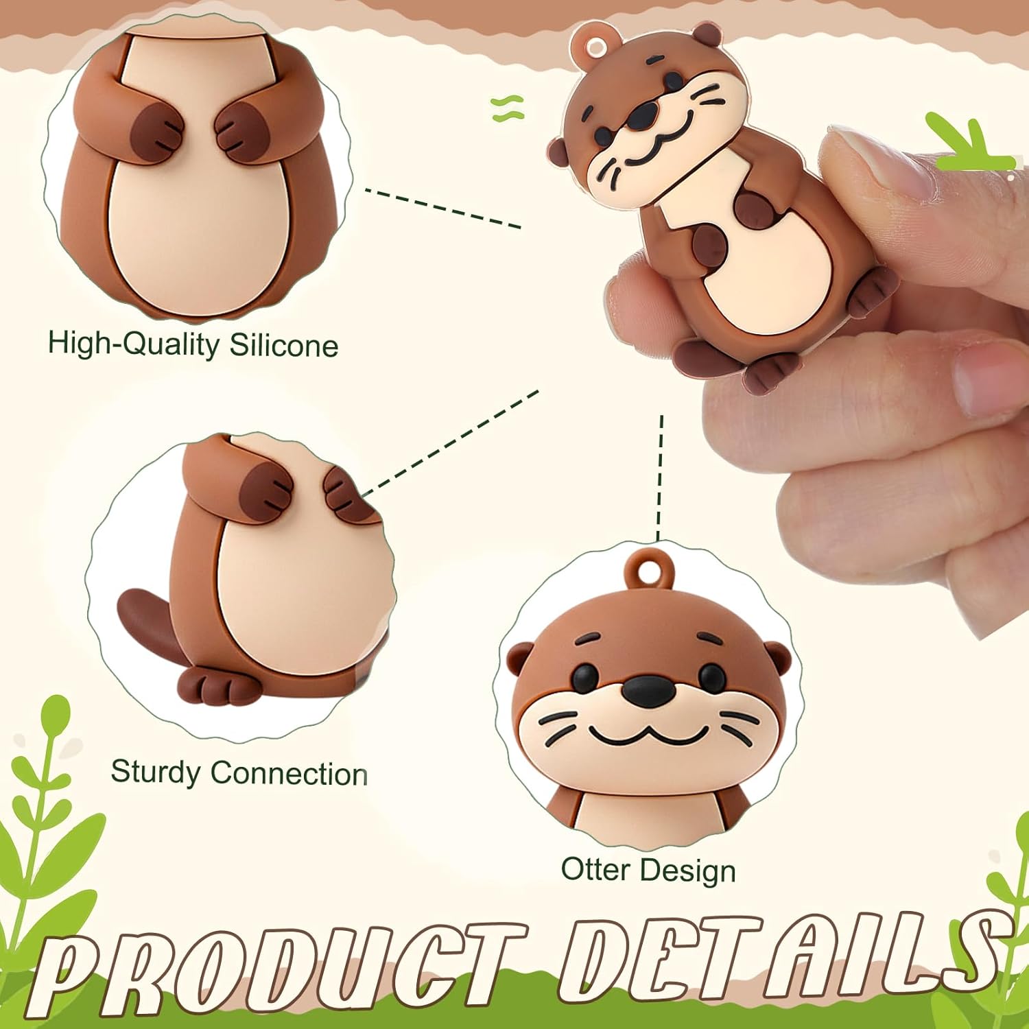 Sureio 48 Pcs 3D Silicone Otter Keychain Bulk Otter Stuff Purse Car Accessories Charm for Animal Lovers Birthday Baby Shower Party Favors