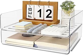 2 Pieces Stackable Office Document Storage Tray, Clear PET Desk Organizer, A4 Desk File Tray, Desk Organizer for Books Documents Magazine Sheets