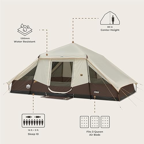 Miniatura 3 de CORE Instant Cabin Tent with LED Lights  Large Family Lighted Pop Up Tent with Carry Bag for Camping, Glamping, and Backyard Adventures  Included
