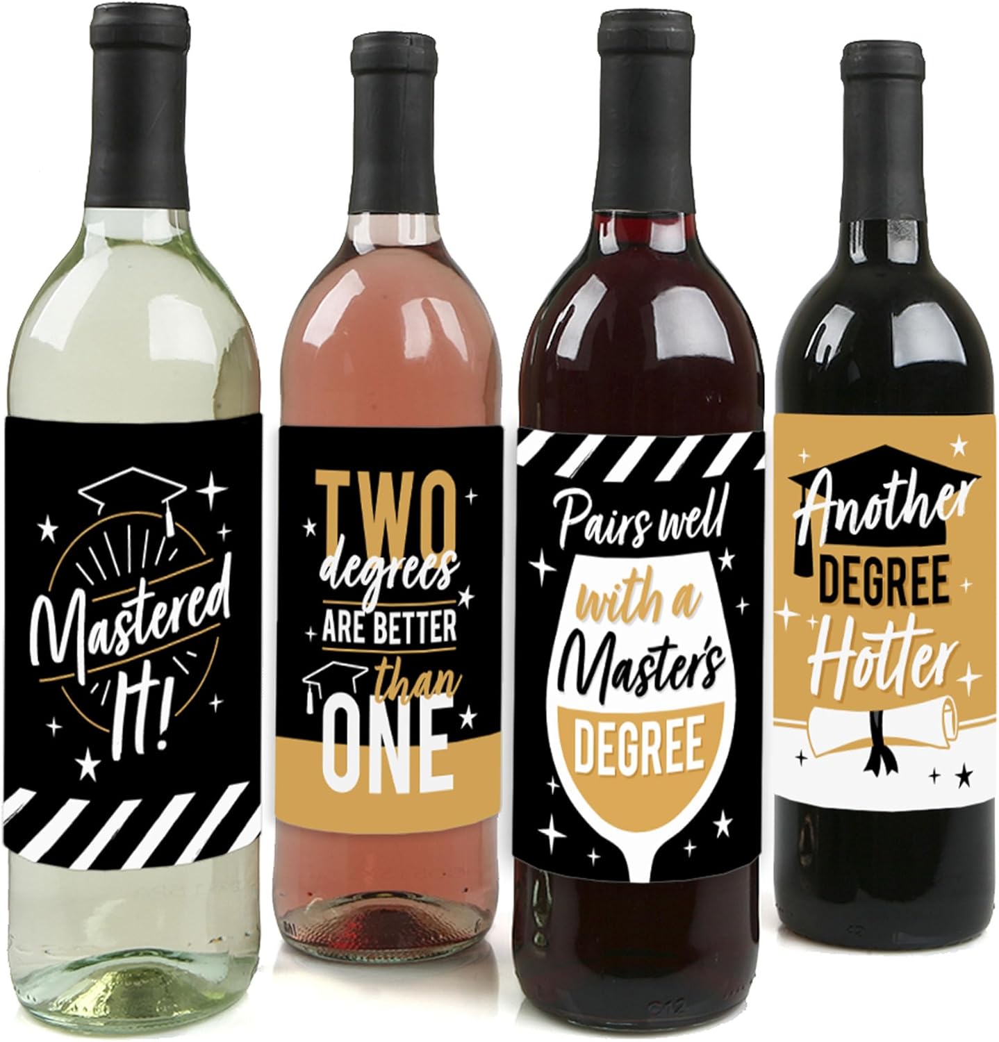 Big Dot of Happiness Mastered It - Master's Degree Graduation Party Decorations for Women and Men - Wine Bottle Label Stickers - Set of 4