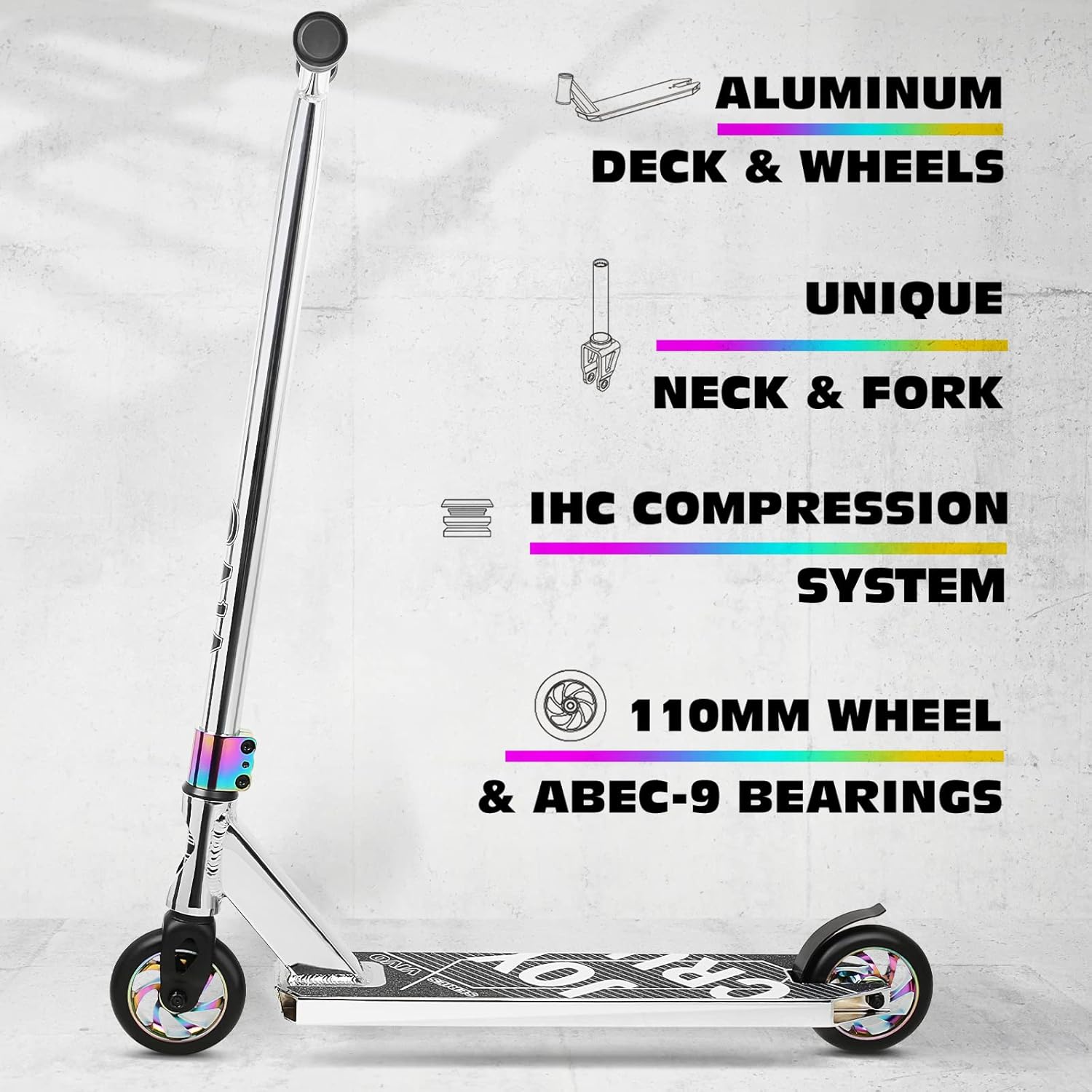 Pro Trick Scooter, Freestyle Stunt Scooter for Teens Adults and 8 Years Up Kids - Complete Beginner and Intermediate BMX Scooter (Silver)