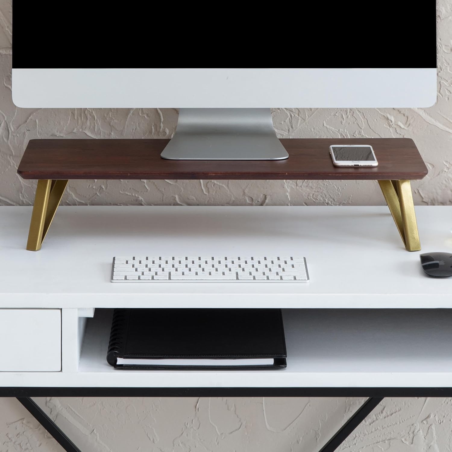 Anji Mountain Monitor Stand - Desktop Organizer & Laptop Riser, Ergonomic Monitor Riser, Space-Saving Monitor Stand for Desk, Durable Construction, Easy Assembly, Ideal for Home & Office,Walnut