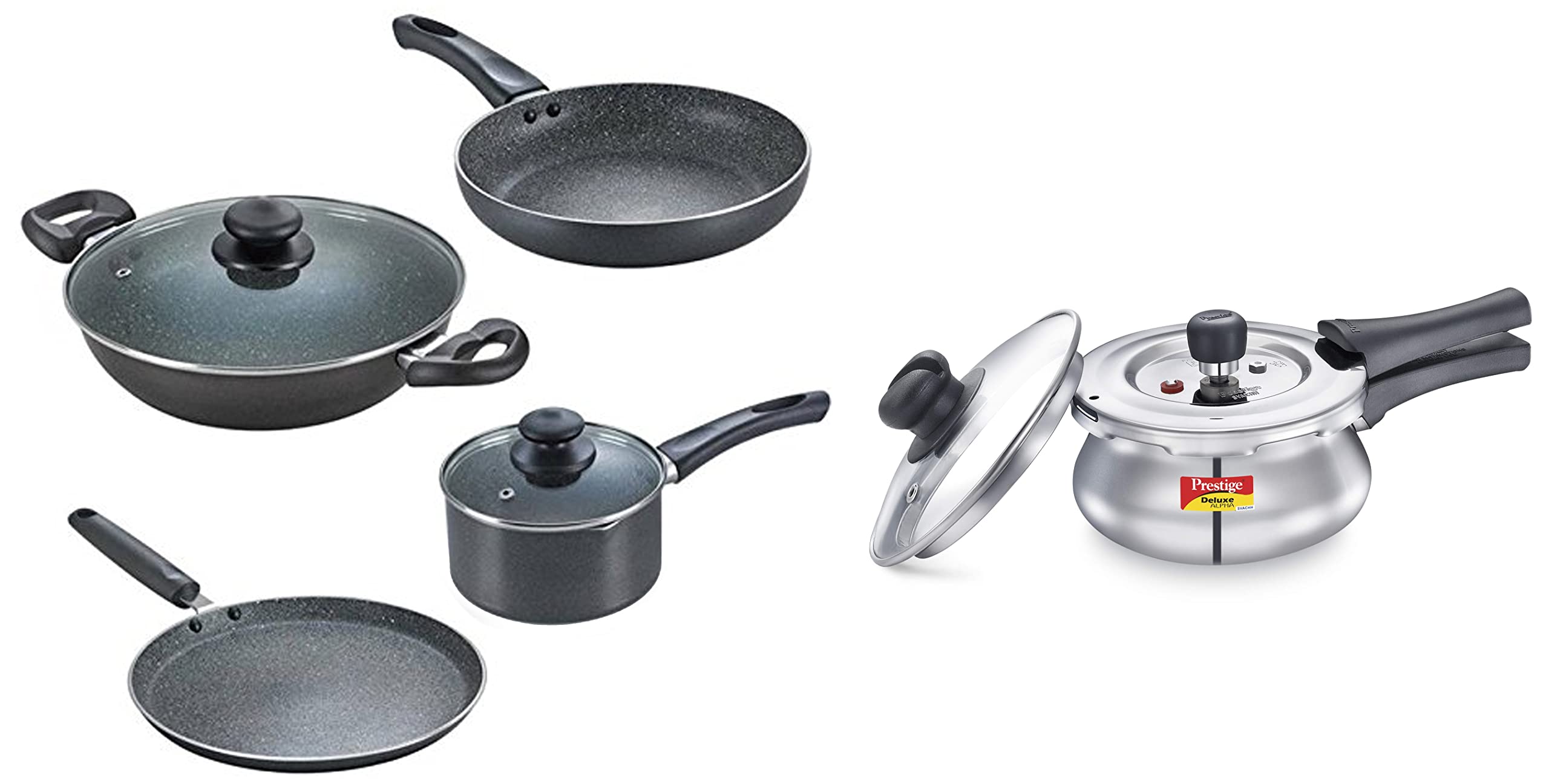 See full amazon price history chart for Prestige Omega Granite Aluminium Kitchen Set, 4-Pieces & Deluxe Alpha Svachh Stainless Steel Outer Lid Pressure Cooker 1.5L with Glass Lid (with Deep Lid for Spillage Control) Prestige Omega Granite Aluminium Kitchen Set, 4-Pieces & Deluxe Alpha Svachh Stainless Steel Outer Lid Pressure Cooker 1.5L with Glass Lid (with Deep Lid for Spillage Control) (B0BB6Q4J56) Amazon Price History, Amazon Price Tracker