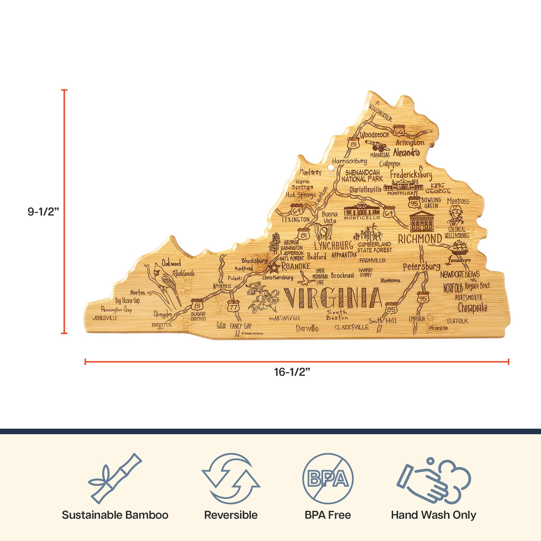 Amazon.com: Totally Bamboo Destination Virginia State Shaped