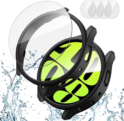 2+4 Paquete de protectores de pantalla para Samsung Galaxy Watch 6 de 1.575 pulgadas, JZK 2 funda protectora de policarbonato duro + 4 protectores