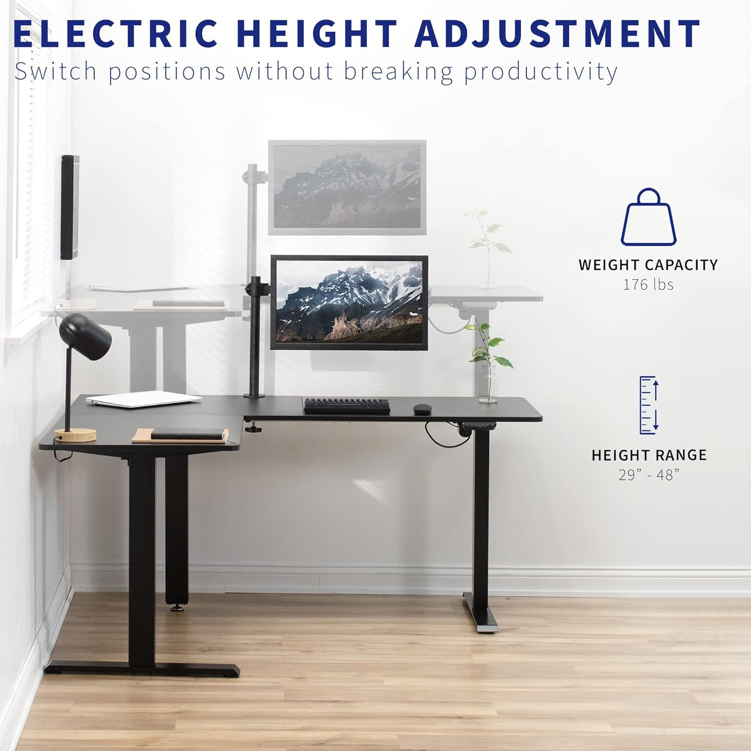 VIVO Electric Height Adjustable 63 x 55 inch Corner Stand Up Desk, Black 3 Part Table Top, Black Frame, L-Shaped Standing Workstation, DESK-E3CTB : Office Products