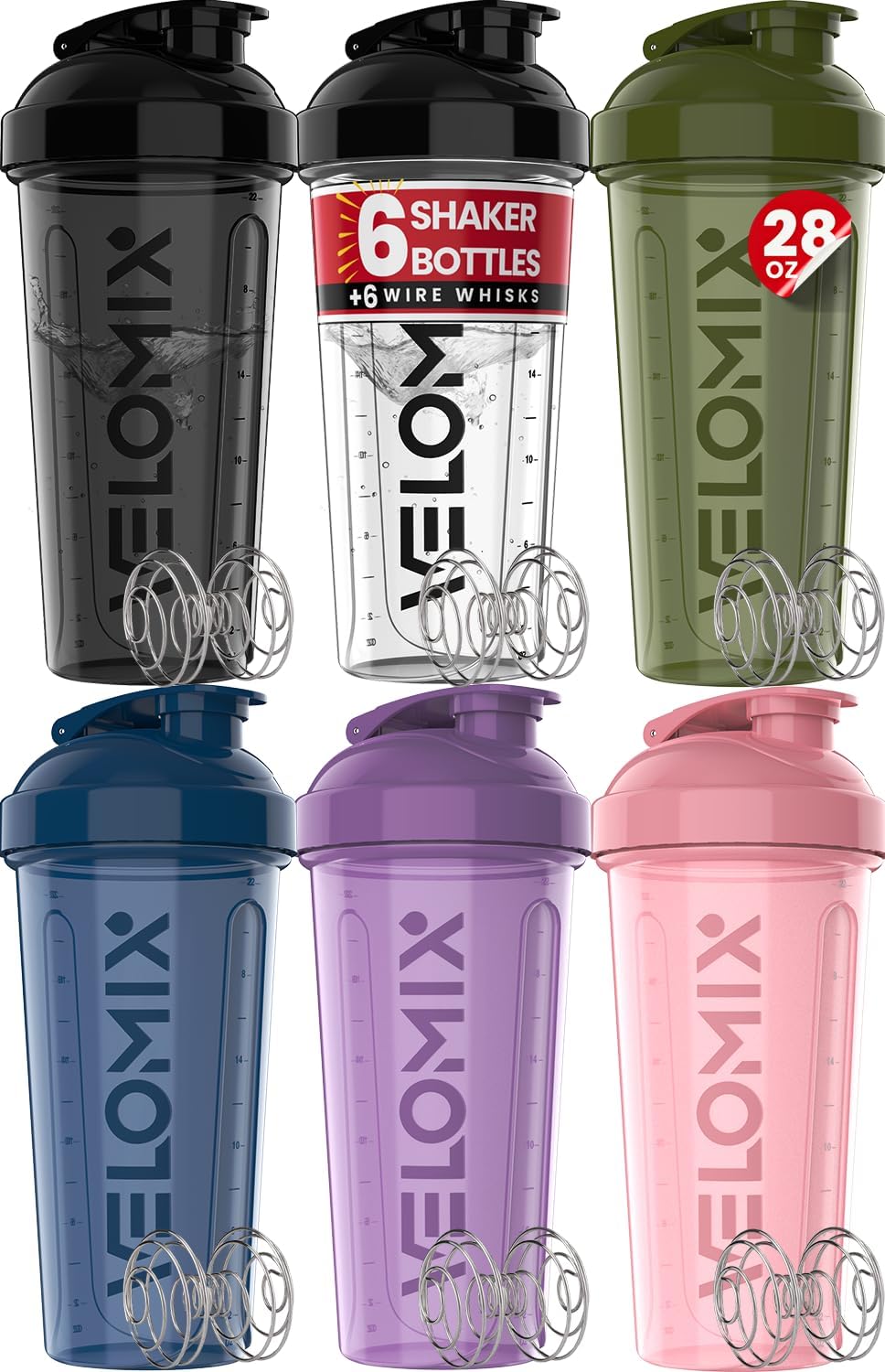 Core Series 6-Pack: Essential 28oz Protein Shaker Bottles for Smooth Mixing