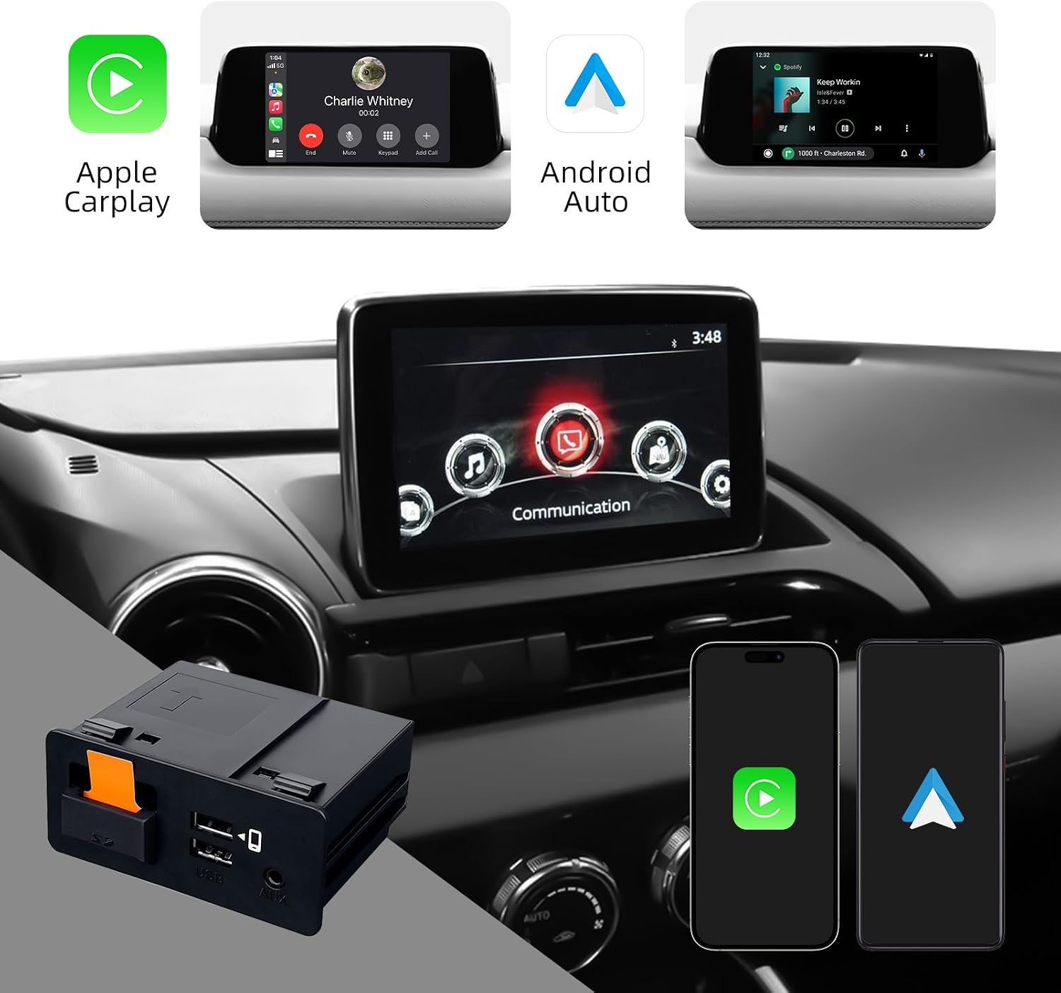 Android Auto&Carplay Adapter for Mazda 2/3/6/CX3/CX5/CX8/CX9/MX5 2014-2021 | LEXXSON Mazda Carplay Kit for MZD Connect System 00008FZ34, Retrofit Kit with TK78-66-9U0C