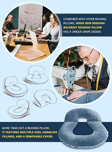 Miniatura 10 de INSEN Almohada de lectura, almohada de espalda para sentarse en la cama para leer, enfermera y relajarse, almohada de lectura para adultos, madres y