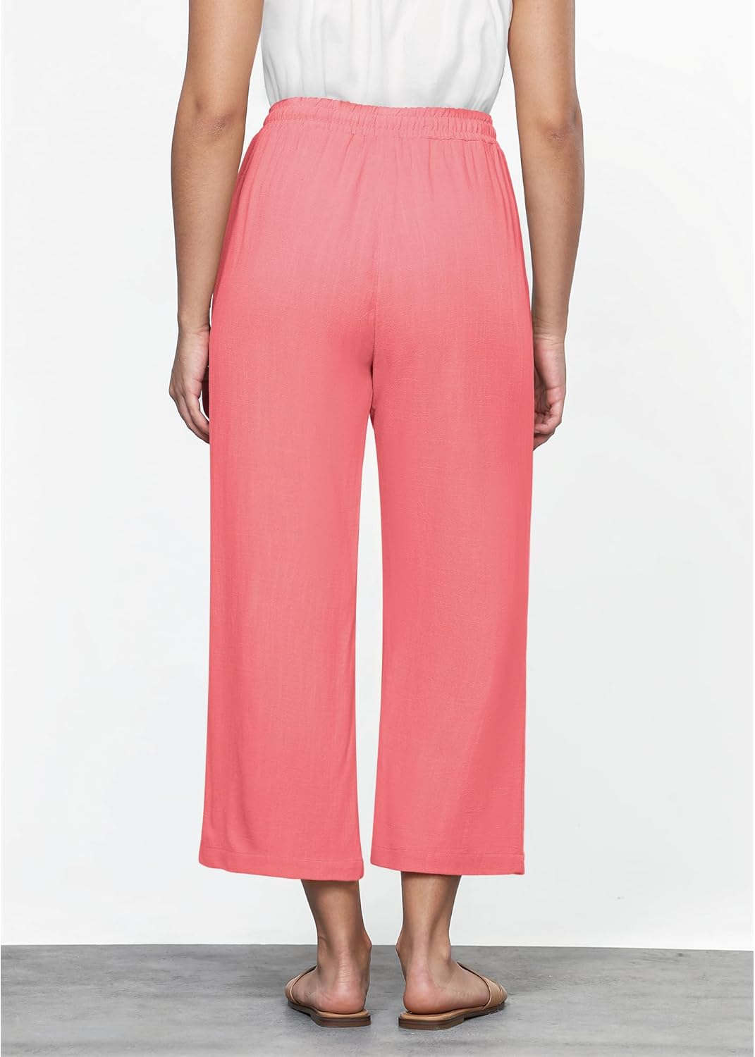GRAPENT Linen Pants for Women High Waisted Wide Leg Capri Elastic Waist Casual Beach Flowy Cropped Summer Capris Pants - Image 3