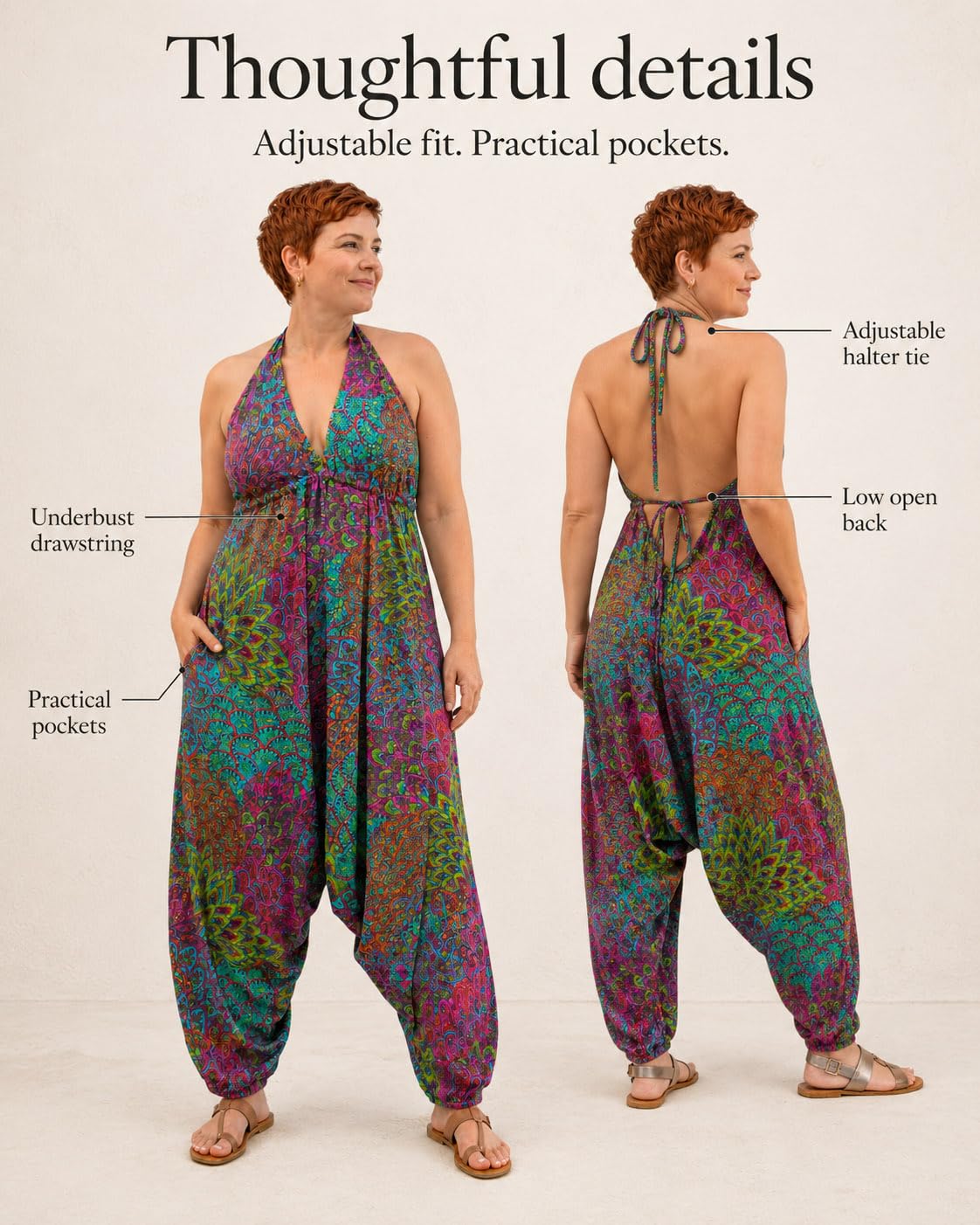 likemary Tuta per Donne - Tuta Harem All in One - Tute con Scollo a Halter e Schiena Scoperta con Tasche - Tute Sexy e Comode ideali per le Vacanze