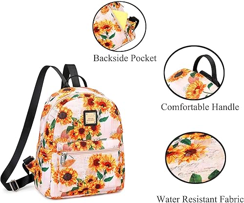 Vista 7 de Cusangel Mochila para niñas y niños, linda y con múltiples compartimentos, mochilas para niños y niñas, ligera y duradera, Girasol Blanco, Girasoles