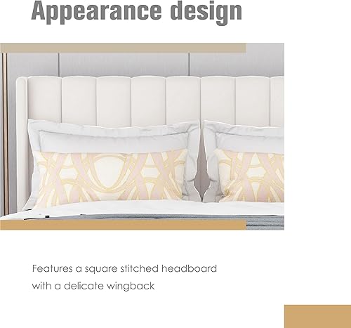 Miniatura 4 de Base de cama plataforma, tapizada, con cabecero y estribo, soporte con listones de madera, no requiere somier, fácil montaje