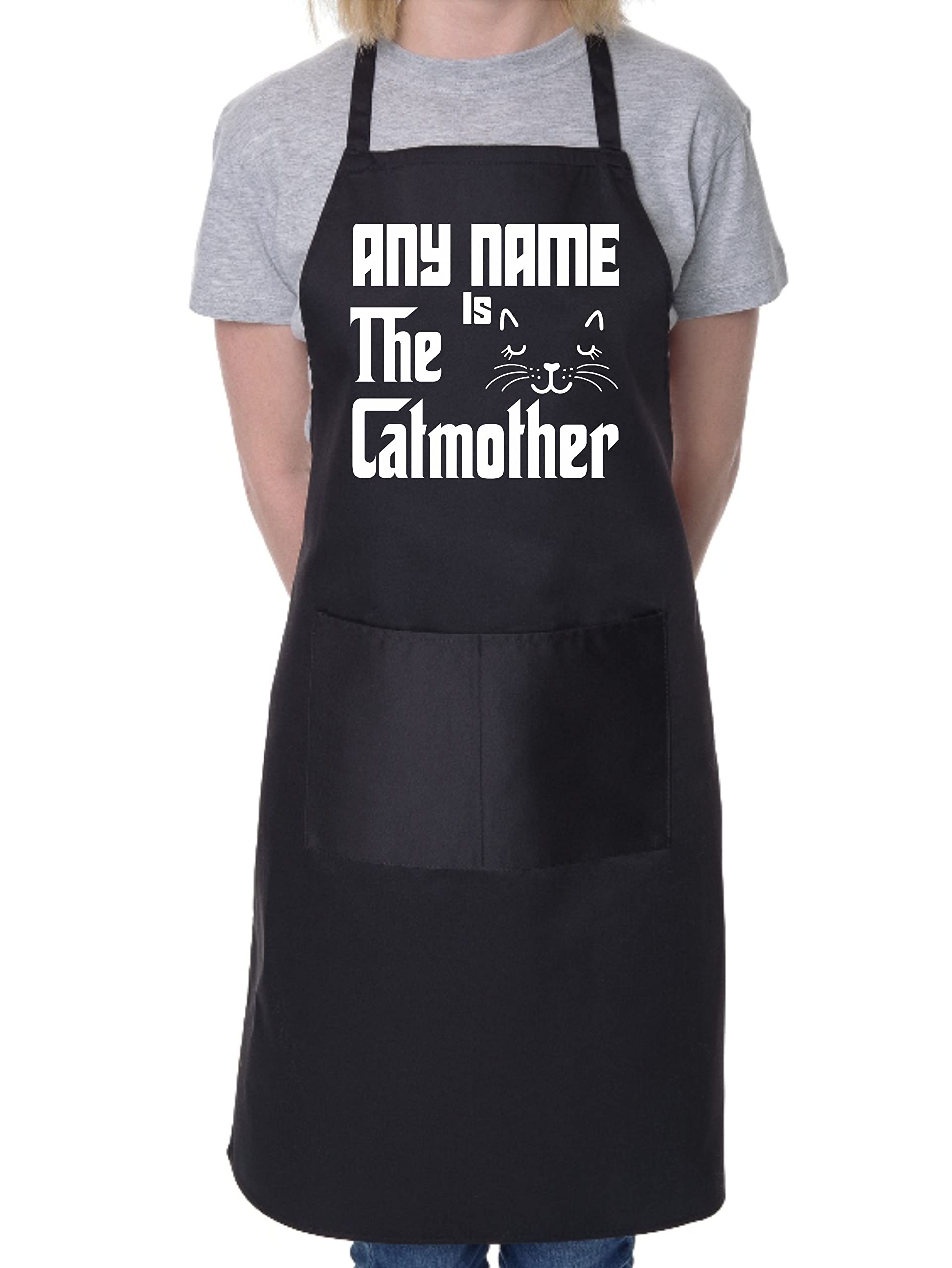 Print4u Black Personalised Apron The Catmother Any Name You Want