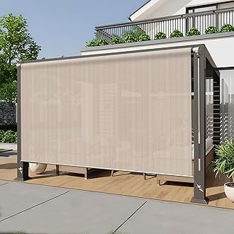 HENG FENG Outdoor Roller Shade 6'(W) x 8'(H) Patio Shades Roll up Outdoor Blinds Cordless Exterior Roller Shade Wand Operation for Patio Porch Gazebo Pergola,Beige