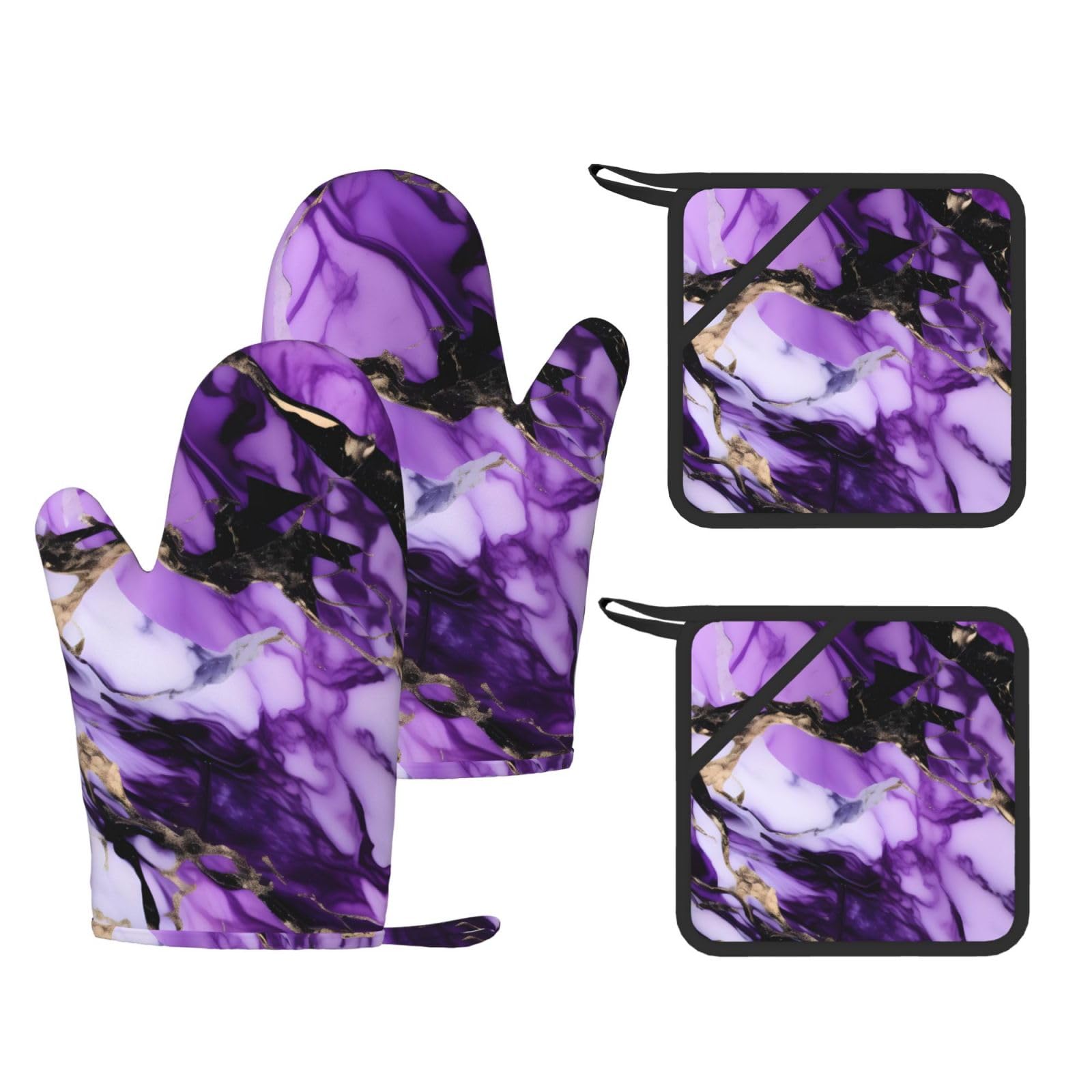 Gants de cuisine en silicone résistants à la chaleur lot de 4 gants violets design marbre
