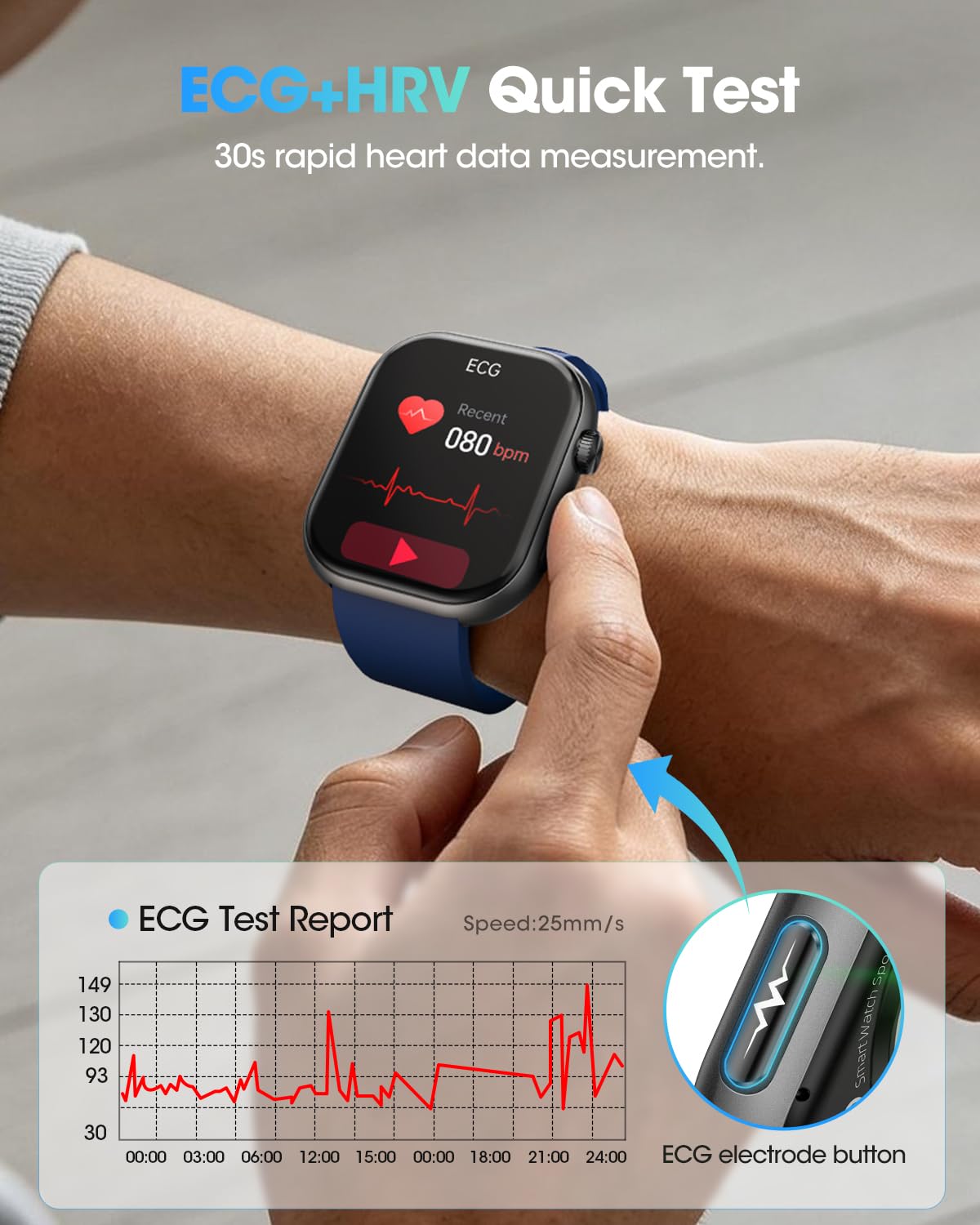 Reloj Inteligente Salud Hombre con ECG/HRV/IMC, 1.96" AMOLED Pantalla Negro | Presión Arterial, 24H Frecuencia Cardíaca, SpO2, Sueño, 140+ Deportes en Interior y Exterior, Temperatura, Android iOS