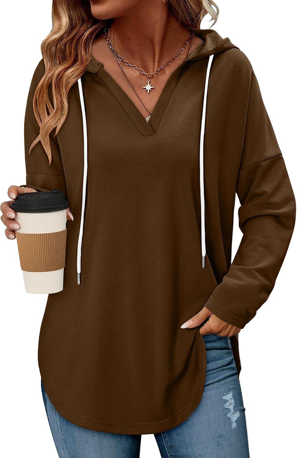 Angerella Womens Fashion Hoodies Pullover Oversized Sweatshirt Long SLeeve Drawstring Hooded Fall Shirts Loose Fit