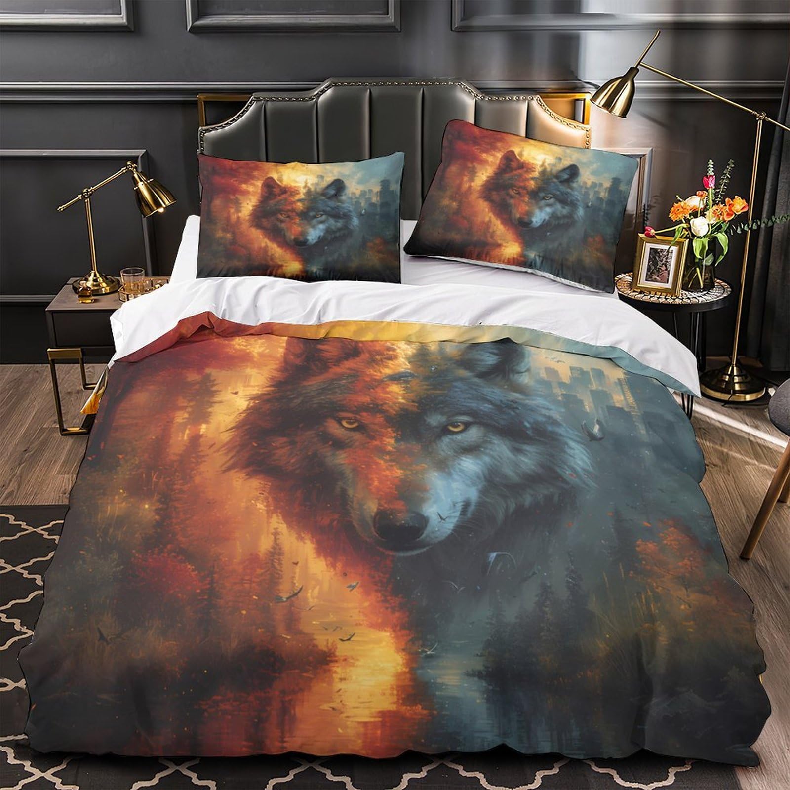 Housse de couette loup sauvage 3D pour créer une ambiance nature fantaisie dans la chambre