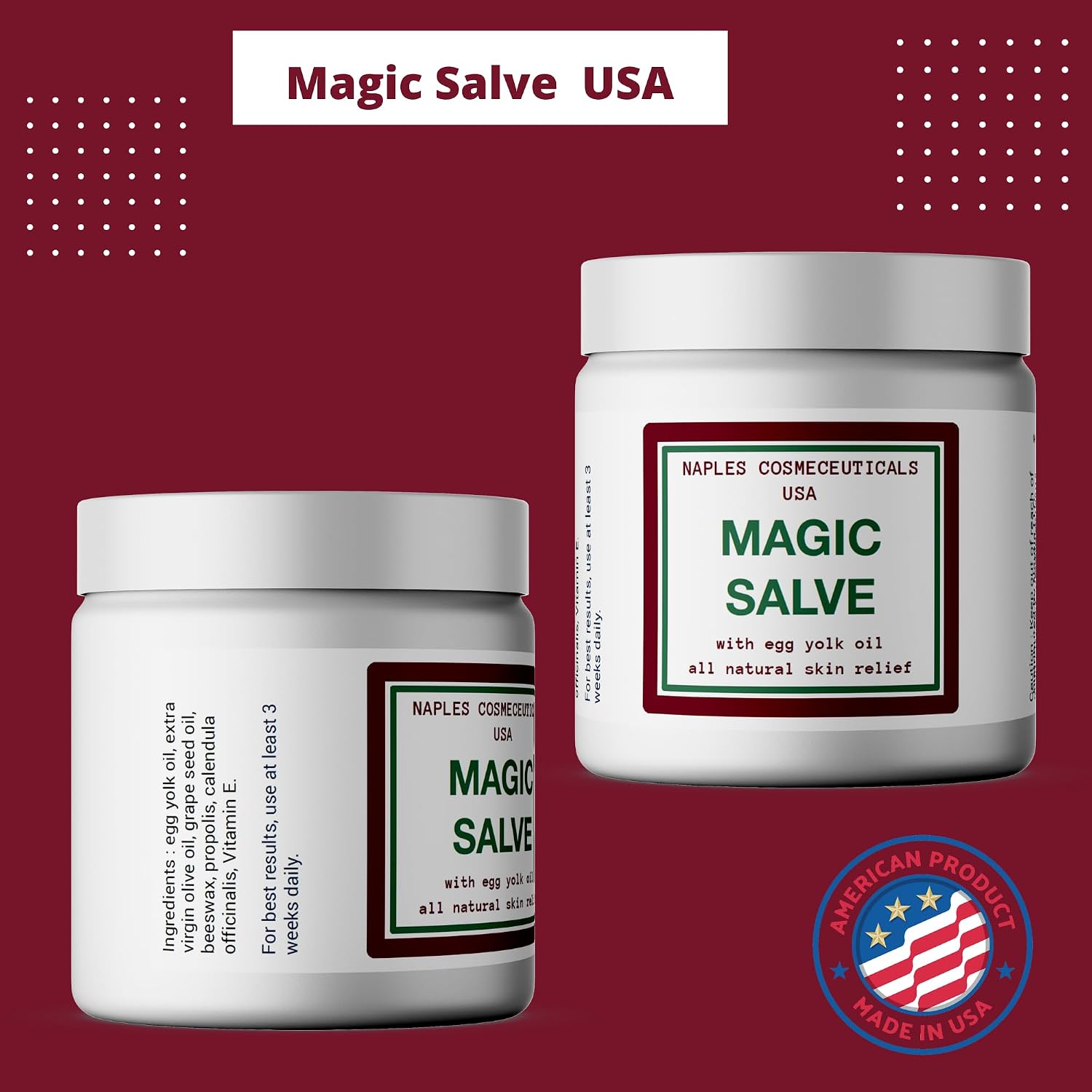 Magic Salve, Boils, Abscesses, Hidradenitis Suppurativa Cream Anal Fissures Wound Care Effective for Painful, Irritated, Infected, Open, Dry Cracked Skin Advanced Relief with Egg Yolk Oil Made in USA