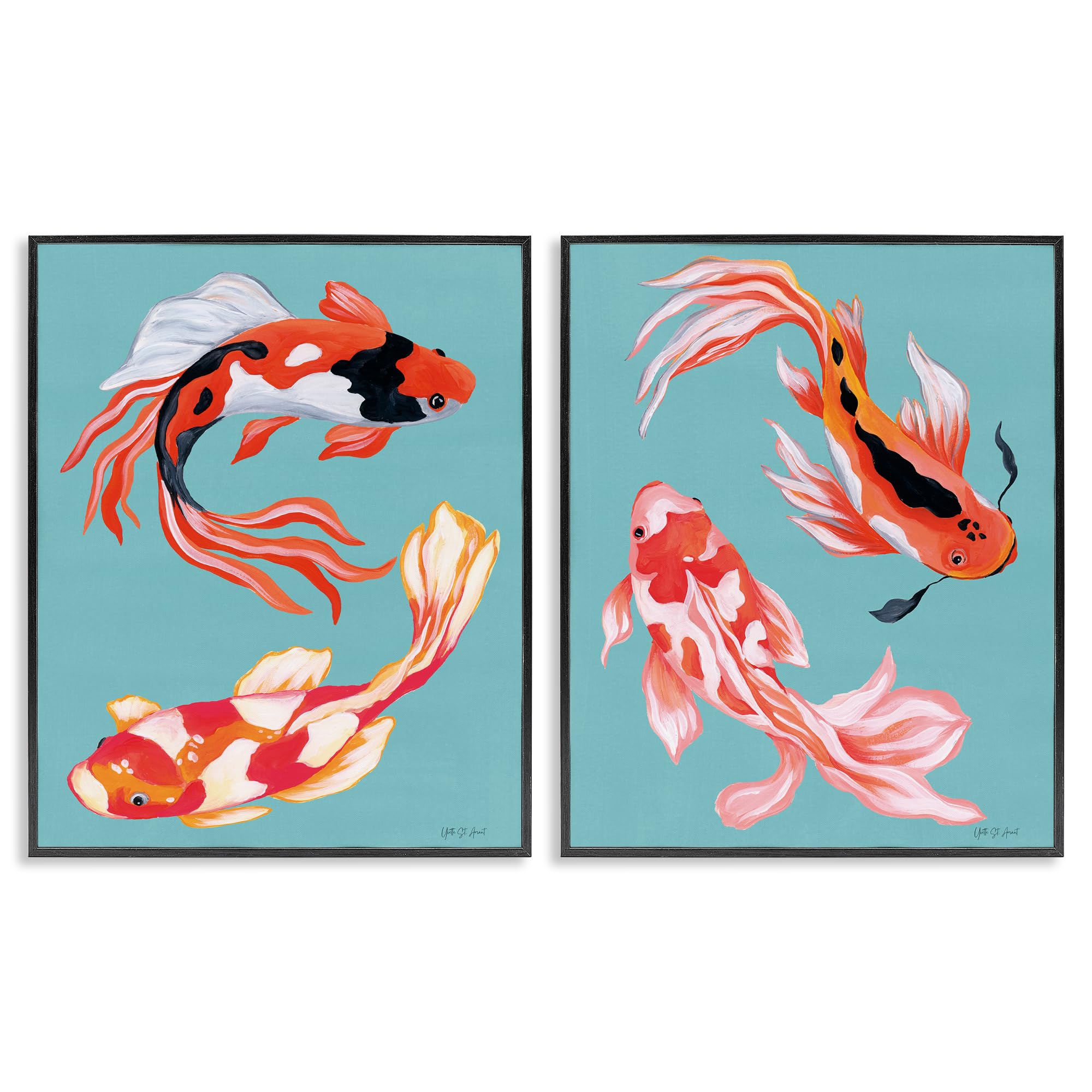 'Colorful Twin Koi'| 2pc Framed Giclee Art Set 2