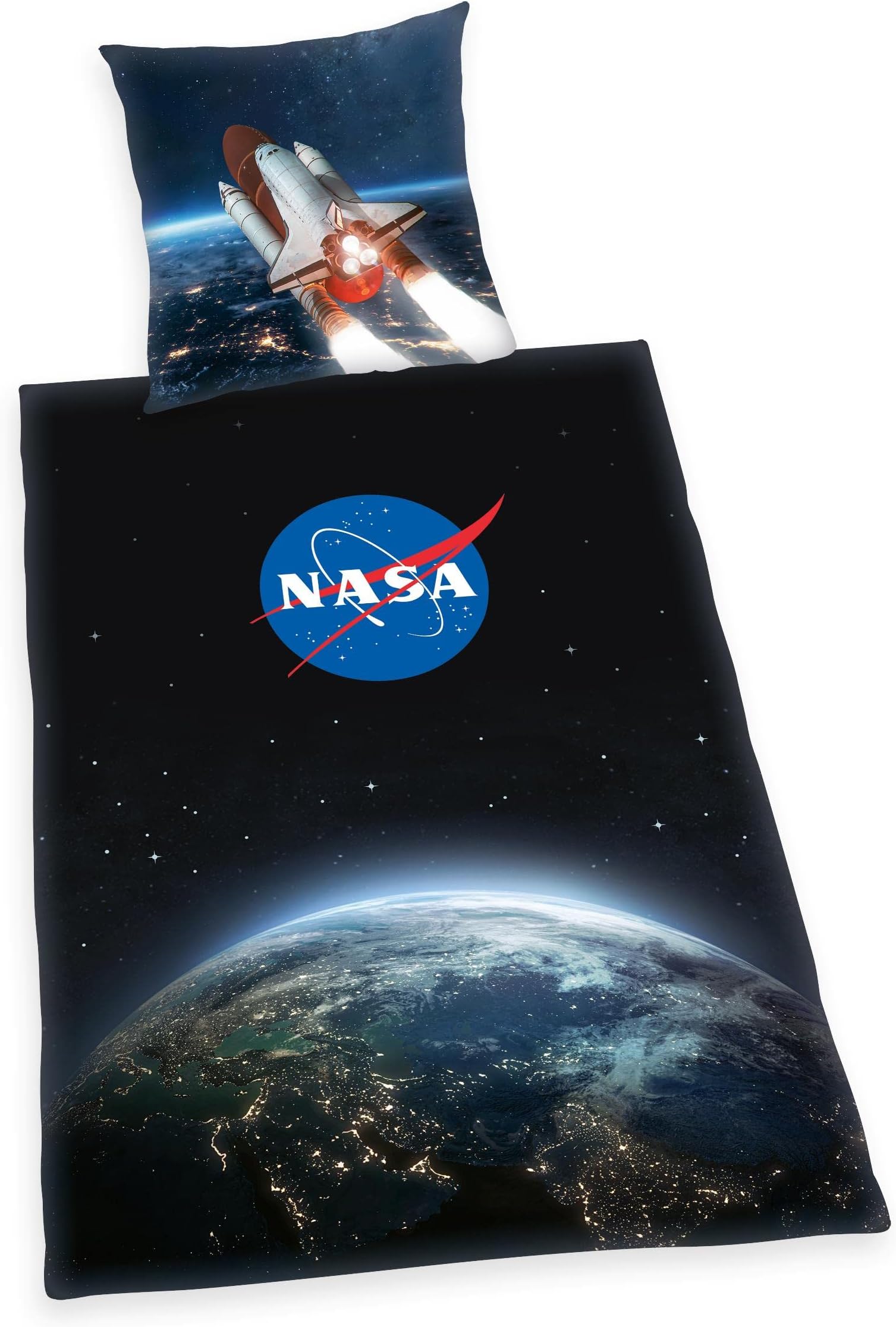 Housse De Couette Nasa 220x240 Cm - 100% Coton Doux - Bleu - Literie Neuve