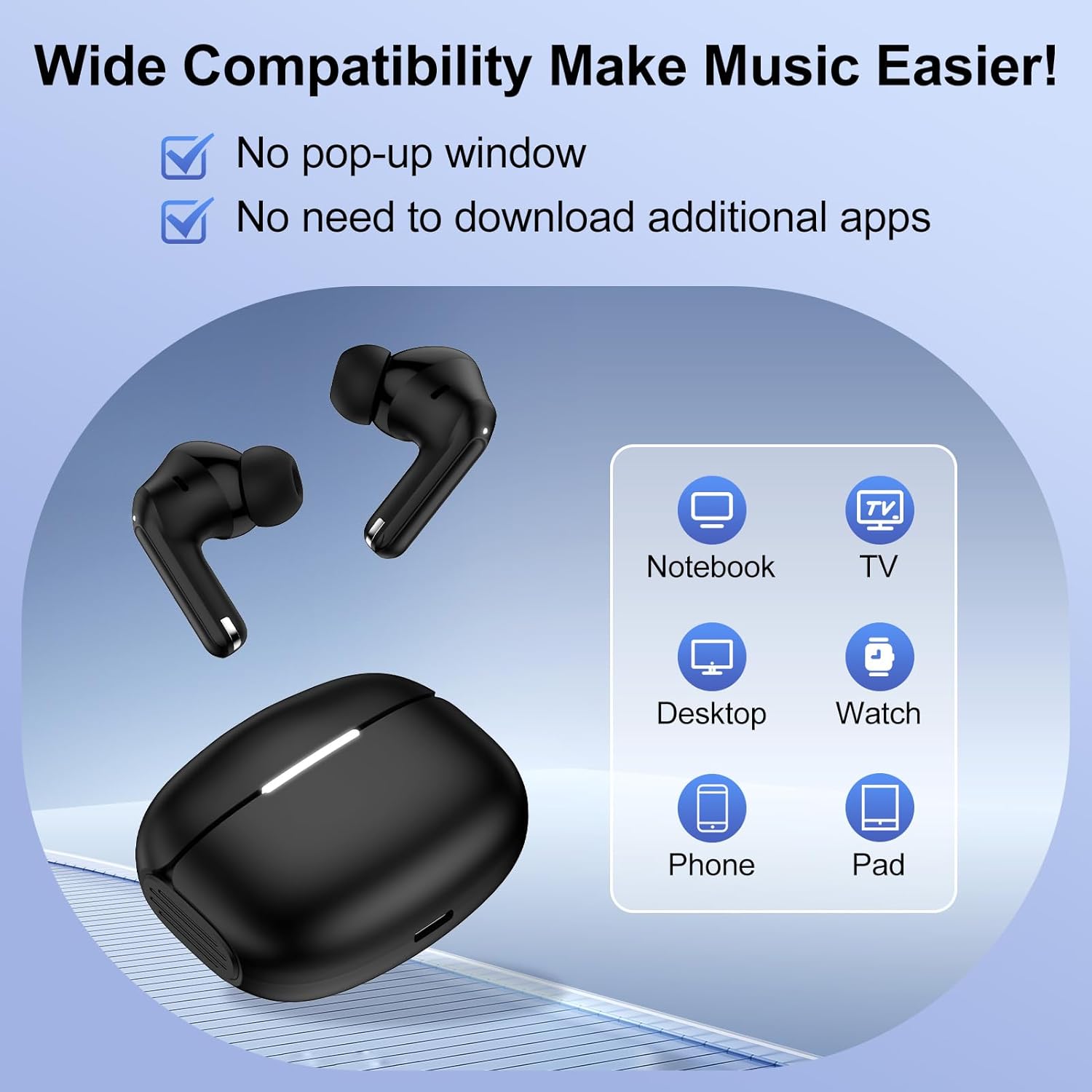 Universal Bluetooth Earbuds for iPhone Models,in Ear Headphones Built-in Mic,for Daily Commute & Work (Black)