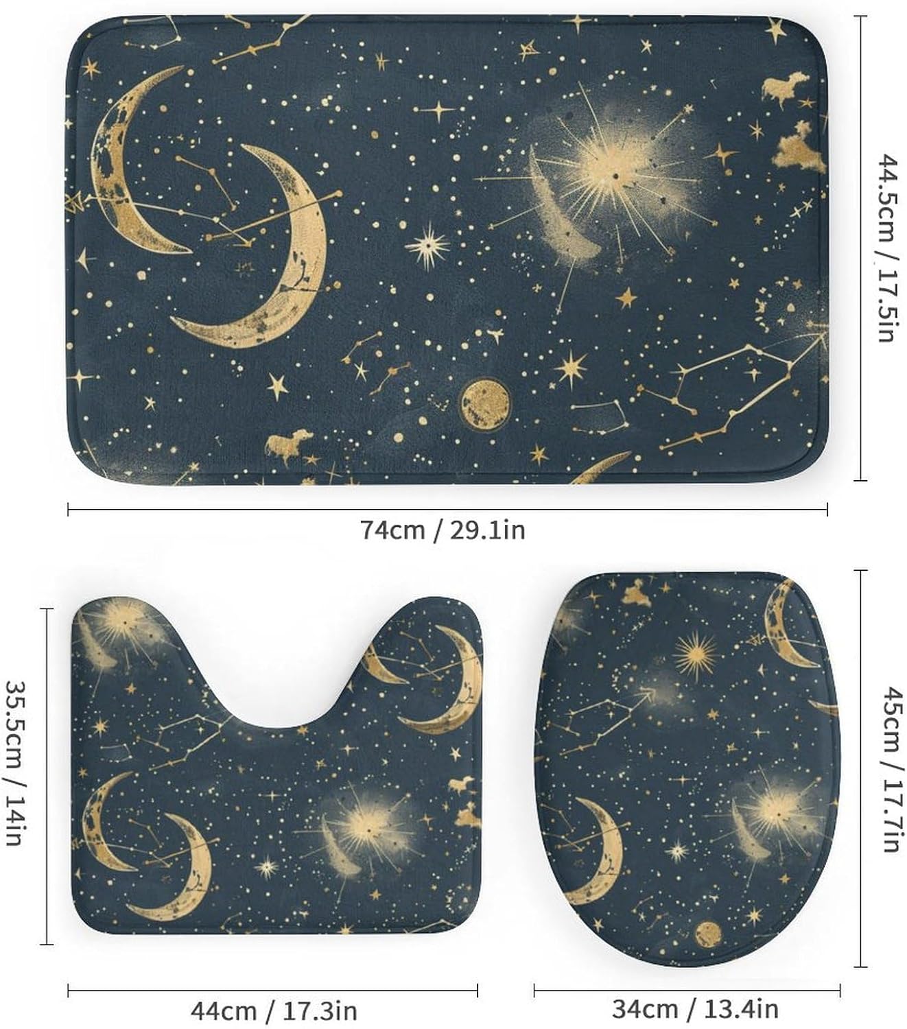 4Pcs Abstract Star Moon Sky Shower Curtain Sets with Rugs, Toilet Lid Cover and Bath Mat, Sun Cloud Celestial Fantasy Bathroom Shower Curtains Set with 12 Hooks
