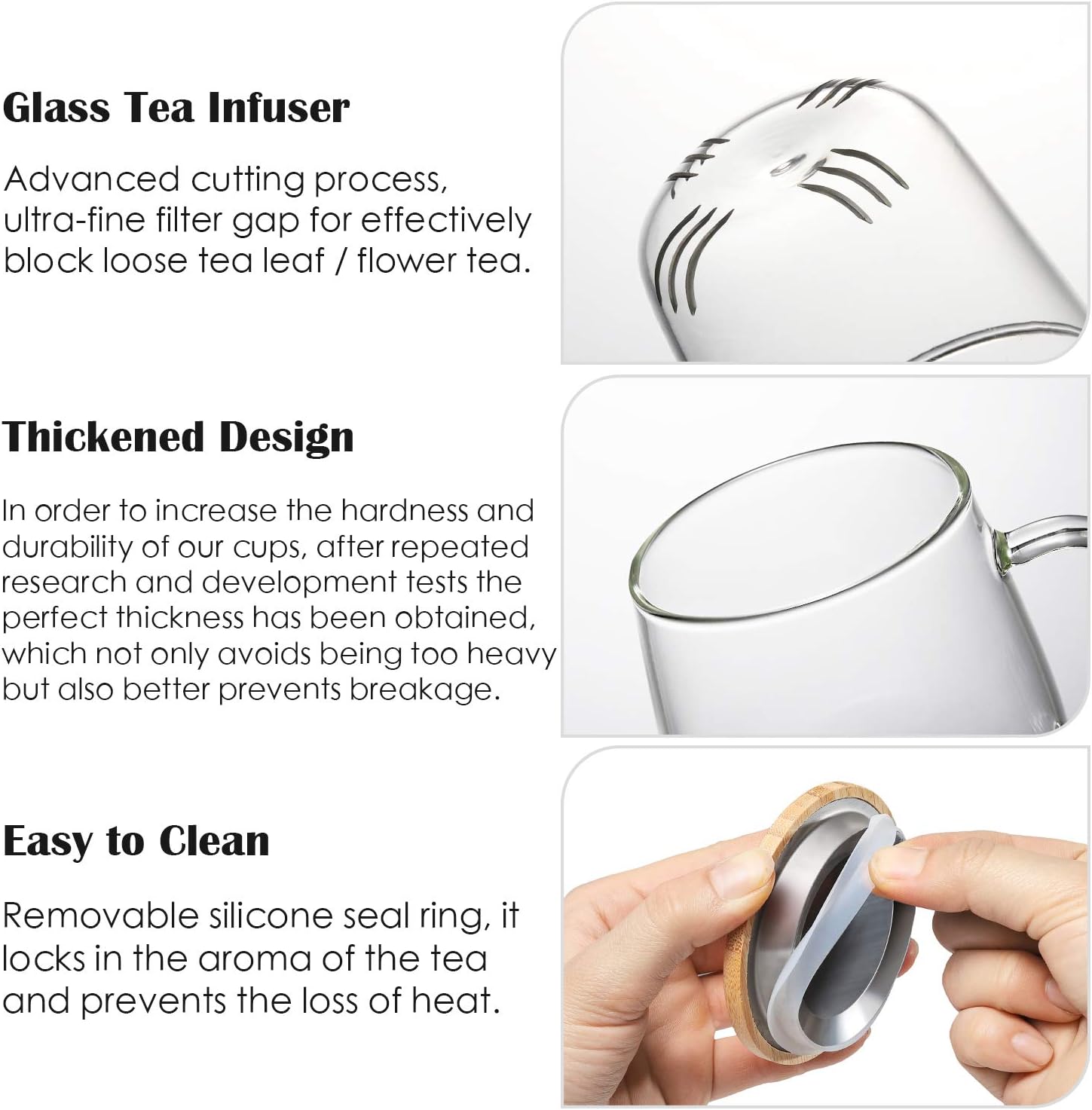 Lezero 15oz Tea Infuser Cups with Strainer and Lid, Glass Filter Mugs Brewing Kit for Loose Leaf-Tea & Blooming, Heat Resistance, Lead-free, Microwave & Dishwasher Safe - Image 4