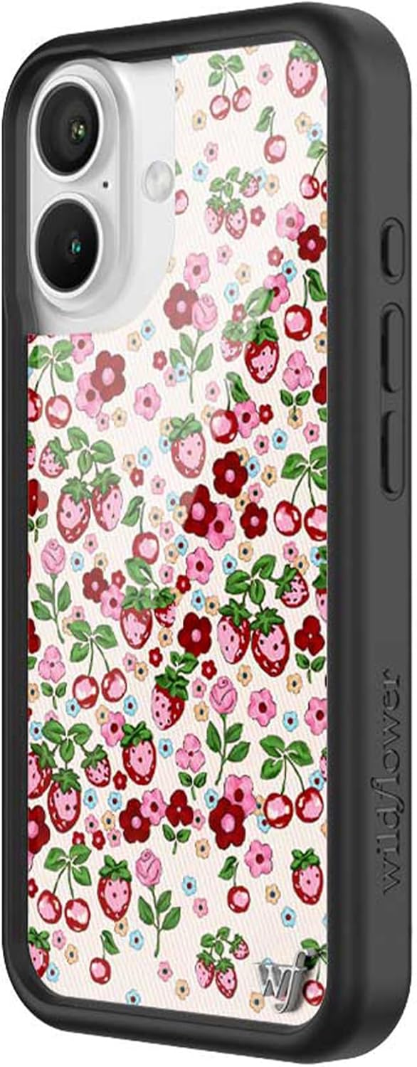 Wildflower Cases - Compatible with iPhone 16 | Protective Black Bumper, 6.5ft Drop Test Certified, Women Owned Small Business | Fruit Cherries Strawberry Floral Cute Trendy | Berry World - Image 2