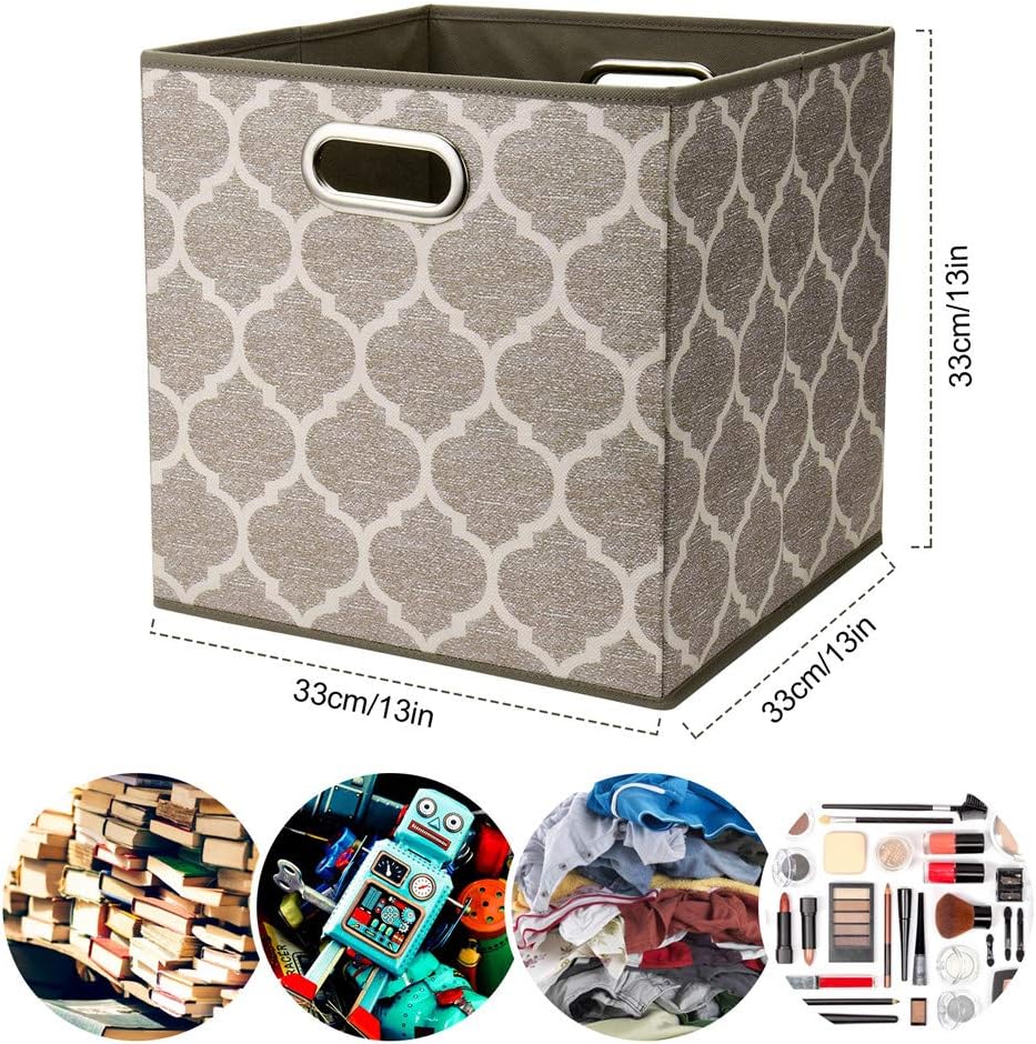 13x13x13 In Fabric Storage Cube Bins with Print Grid Pattern Foldable Clothes Storage Cubes Baskets Drawers Organizer Cubicle Storage Boxes for Organizing Closet Shelves ,QY-SC01-3