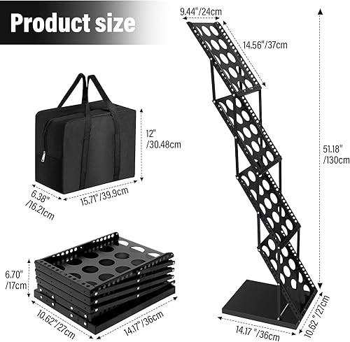 Miniatura 2 de LIWSHWZ Soporte de exhibición de folletos de 4 bolsillos, estante de revista con bolsa de transporte, estante plegable para catálogo de literatura