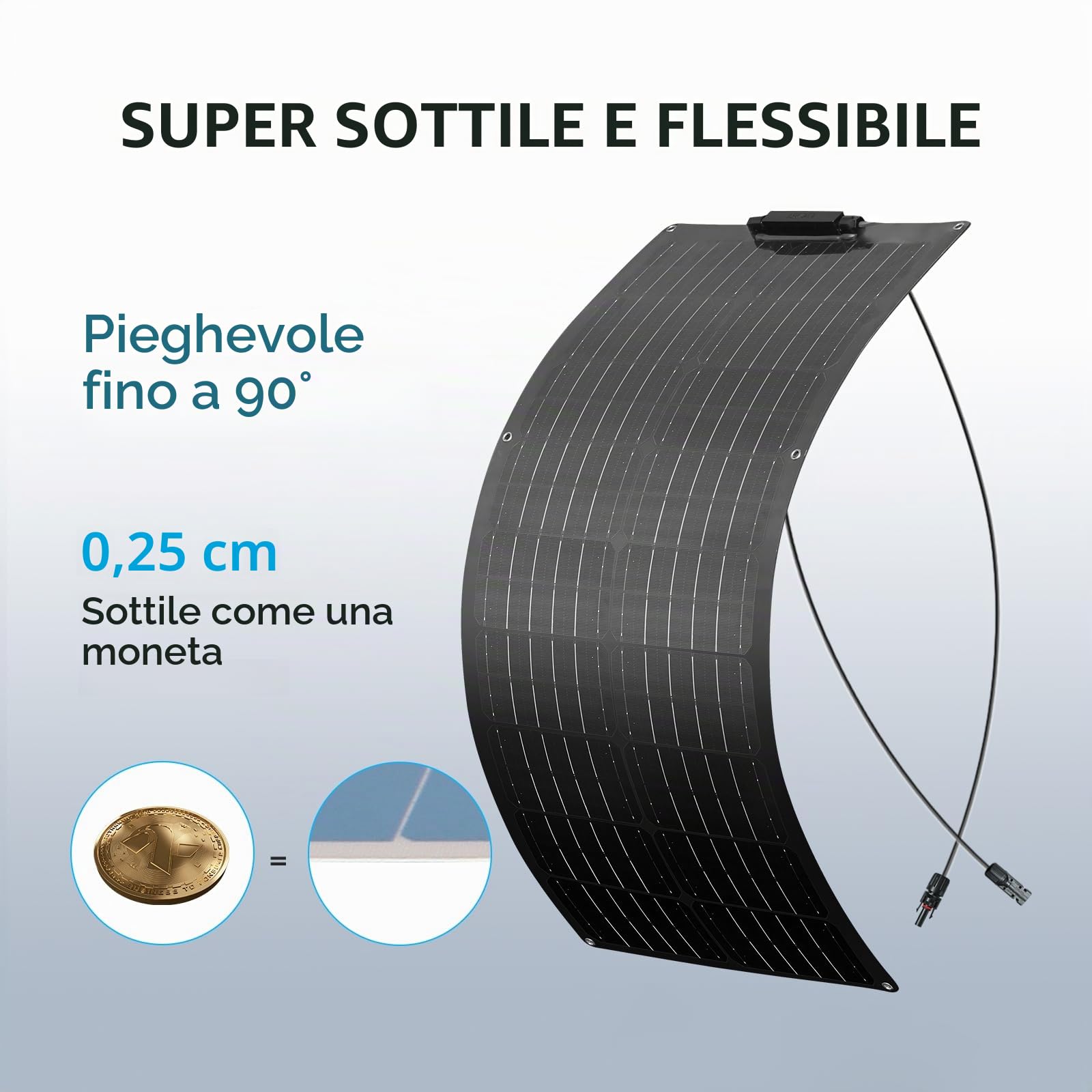 Pannello solare flessibile 50 W, nero, 19,8 V, monocristallino, per batterie 12 V, camper, barca, yacht, impianto tetto piatto, mattoni, balcone, casa