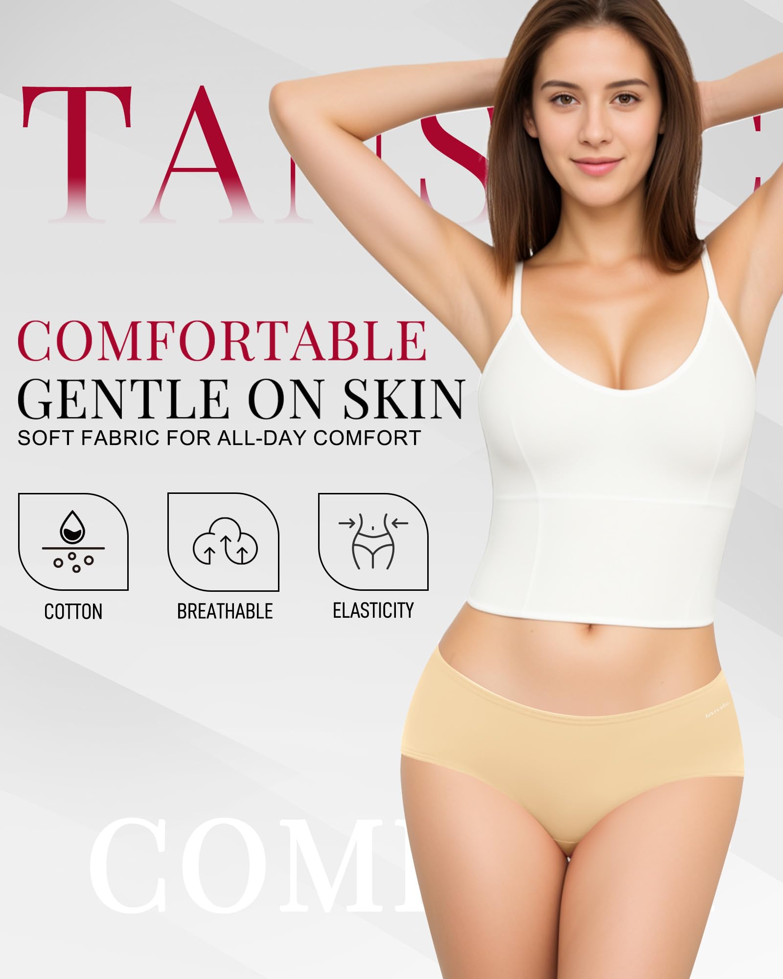 TANSTC Mutande Culotte Donna Cotone, Slip Donna in Cotone - Confezione da 6 Slip Hipster, Vita Bassa Ed Elasticizzati, Traspiranti