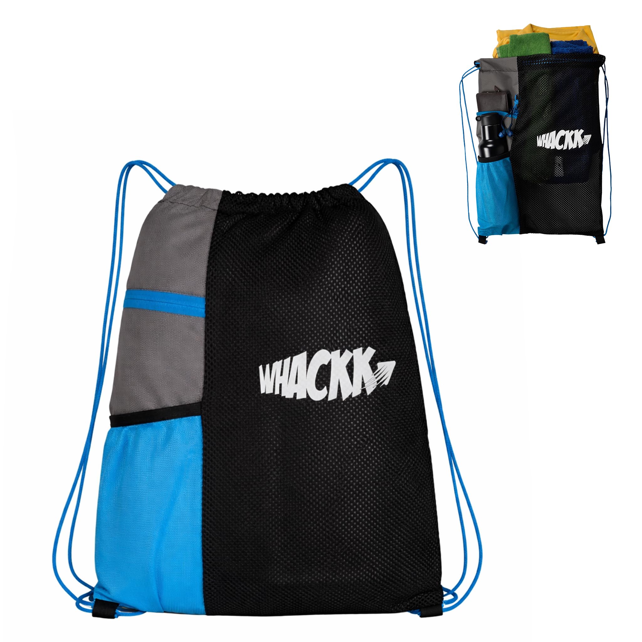 Whackk Joss 9L|Sports Bag|Swimming Equipment Bags|Netball Bags|Dry Bags|Drawstring Bag for Shoes & Clothes|Sports Gear|Accessory Pocket |Gym Bag |Tuition Bag|1 Bottle Holder (Blue)-image-38