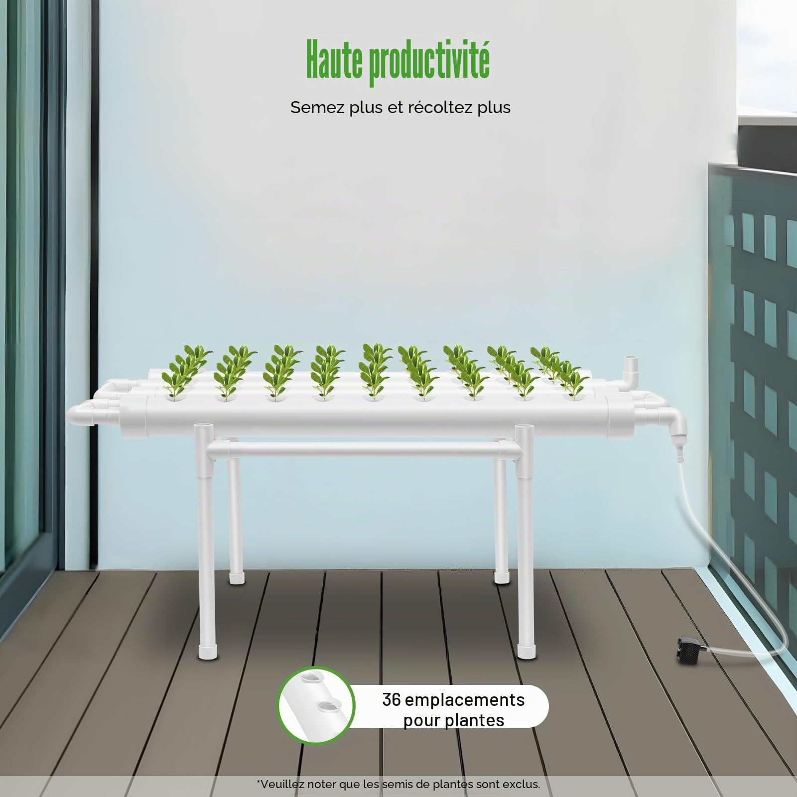 Kits de culture hydroponique 3 couches, kit de culture hydroponique de 108 emplacements pour plantes, systèmes de culture sans sol pour hydroponique, plantes de légumes en culture hydroponique, tuyau