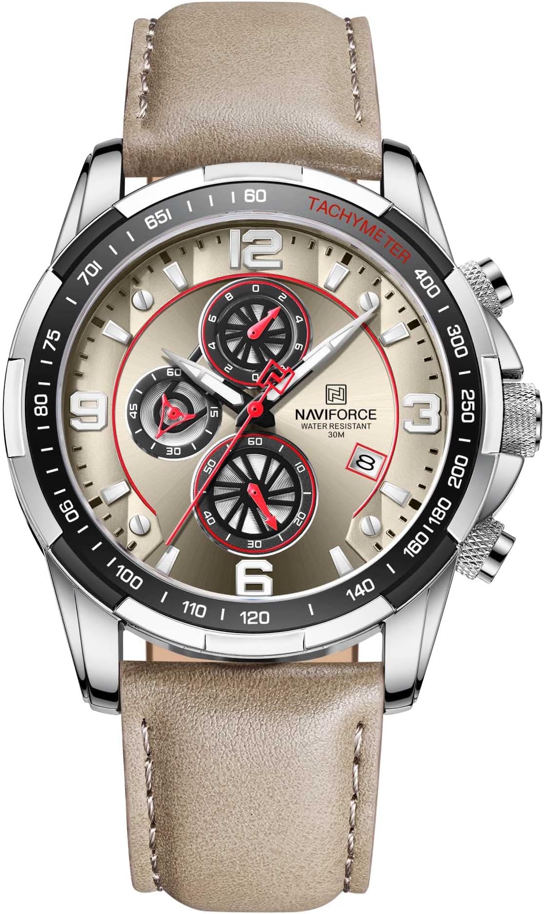 NAVIFORCE Men's Analog Quartz Chronograph Sport Watch with Leather Strap