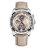 Sport Watches for Men Analog Quartz Chronograph Leather Strap Wrist Watch