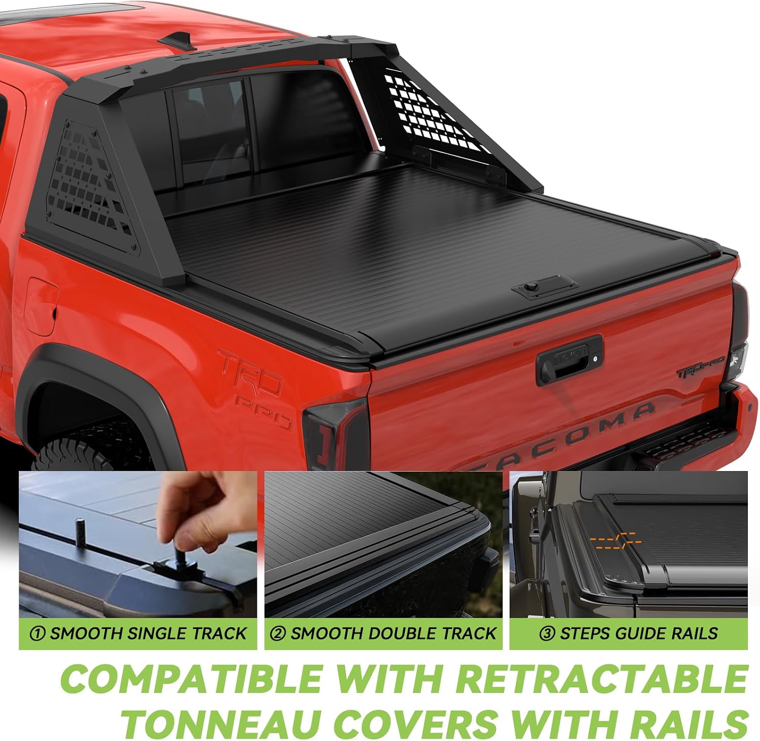 Adjustable Sport Roll Bar Compatible with Retractable Hard Tonneau | Compatible with Mid-Size Trucks Tacoma, Ranger, Colorado, Canyon, Frontier | No Drilling Installation | Three Installation Methods