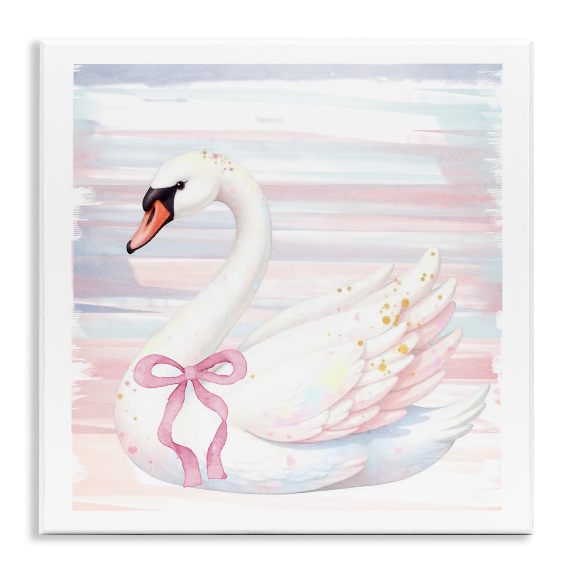 Stupell Industries Pastel Swan with Ribbon Wall Plaque Art, design by Kim Allen, 12 x 12