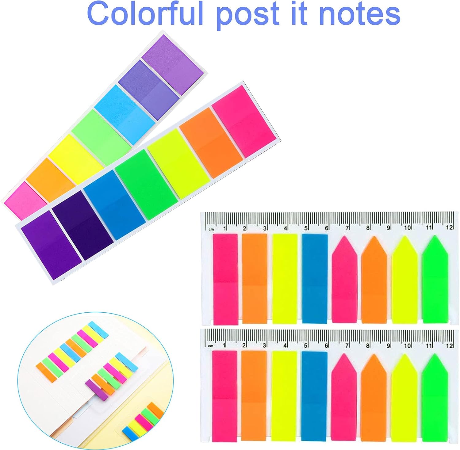 1240 PCS Notes Flags, Large Square Index Tabs, Arrow Sticky Notes, File Index Tabs Stickers for Studying, Exam, Revision, Organizing Documents, Filing, Book, Folder (7 Colors 8 Set) - Image 3