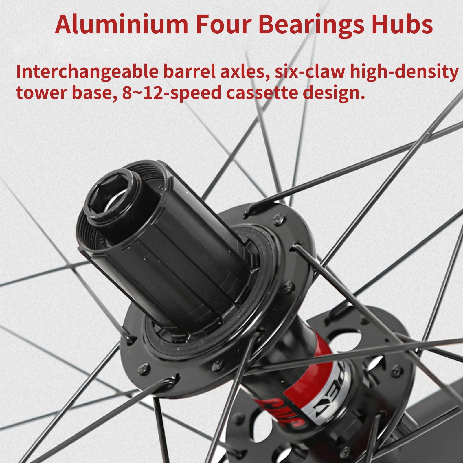 Juego de Ruedas para Bicicleta de Carretera 700C con Freno de Disco y Eje pasante. Rueda Delantera: 12x100 mm, Rueda Trasera: 12x142 mm. Llantas de aleación de Aluminio de Doble ca